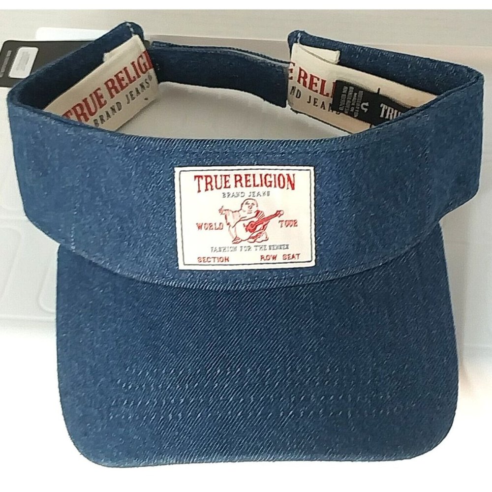 True Religion Buddha Logo Visor Cap Blue Denim Hook & Loop